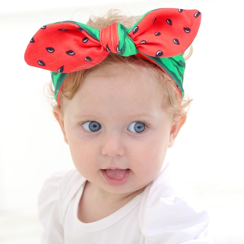 Baby Elastic Hairband Watermelon Pattern Bow Rabbit Ears Headband Soft Fabric Summer Infant Toddler Hair Accessories