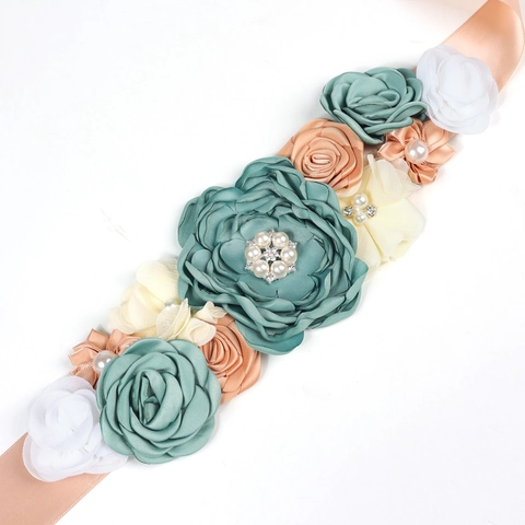 Fascia Fiori Maternità Mommy Daddy To Be Spilla Verde Pavone Cintura Chiffon Fatta a Mano per Foto di Baby Shower