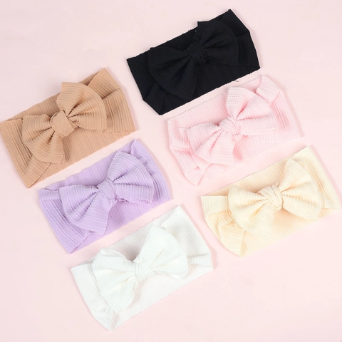 Soft Baby Ribbed Bow Headband Elastic Newborn Infant Toddler Hair Band Solid Color Handmade Hair Accessories For Girls