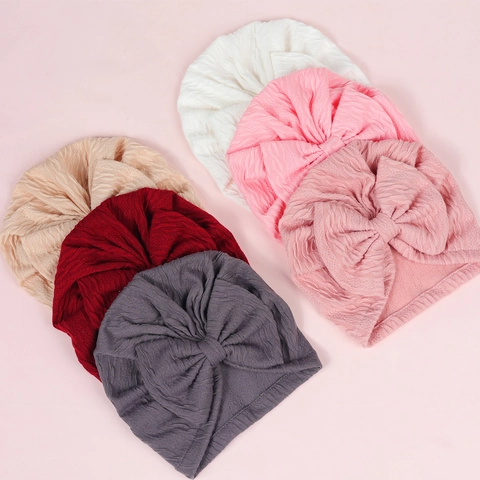 Gorro Turbante para Bebé Niña Con Lazo Grande Textura de Gofre Elástica Suave para Recién Nacidos e Infantiles