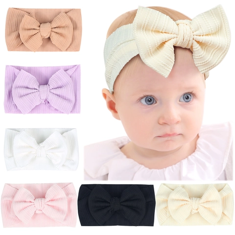 Soft Baby Ribbed Bow Headband Elastic Newborn Infant Toddler Hair Band Solid Color Handmade Hair Accessories For Girls