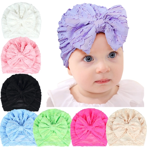 Cappello a Turbante per Neonati Con Fiocco Grande Texture Pieghettata con Volant Fascia per Capelli per Neonata