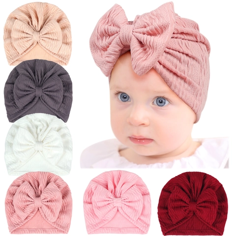 Gorro Turbante para Bebé Niña Con Lazo Grande Textura de Gofre Elástica Suave para Recién Nacidos e Infantiles