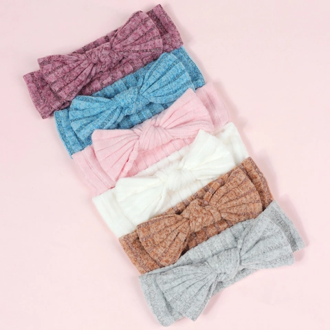 Soft Elastic Baby Headbands Ribbed Knit Solid Color Bow Headwraps For Newborn Infants Toddlers Kids Hair Accessories