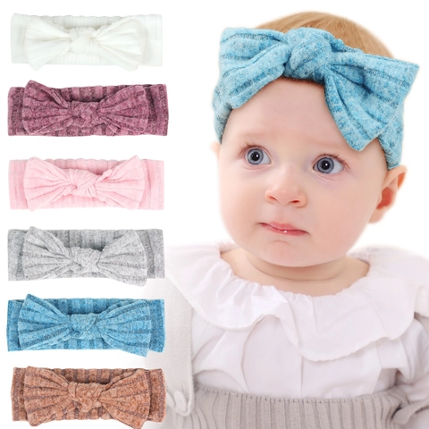 Soft Elastic Baby Headbands Ribbed Knit Solid Color Bow Headwraps For Newborn Infants Toddlers Kids Hair Accessories