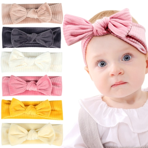 Baby Ribbed Bow Headband Soft Corduroy Elastic Hair Band For Infants Toddlers Cute Solid Color Headwear Accessories
