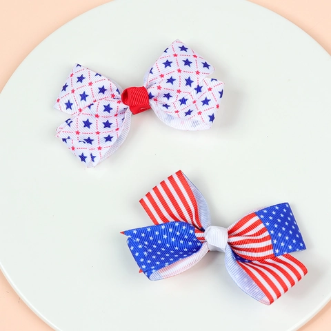 Amerikanische Flagge Haarschleifen Ripsband Sterne Und Streifen Patriotische Haarschmuck Für Unabhängigkeitstag Juli Kleine Mädchen Zubehör