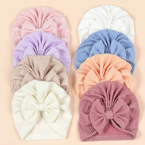 Cappello Turbante per Neonati Tinta Unita con Grande Fiocco in Poliestere Jacquard Berretto per Servizio Fotografico