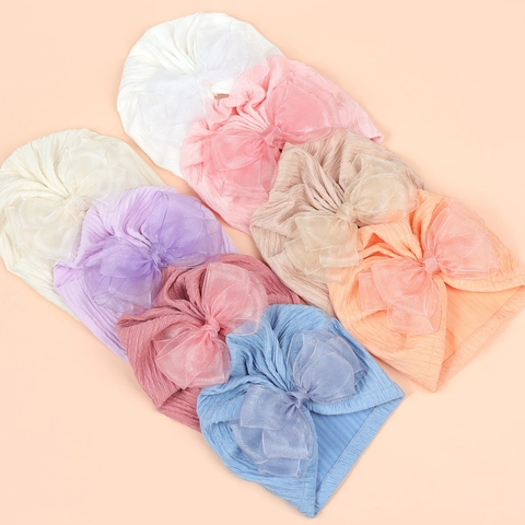 Gorro Turbante para Bebé con Lazo Grande de Organza de Punto Canalé Suave Color Sólido Accesorio para Niñas Utilería para Fotos