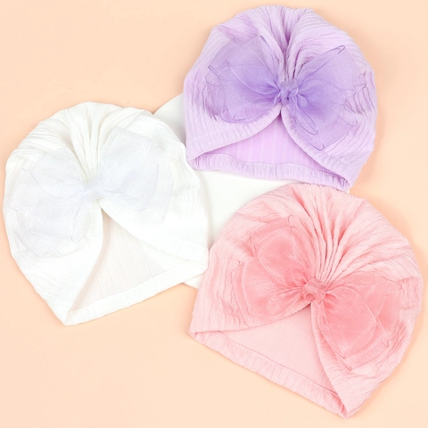 Gorro Turbante para Bebé con Lazo Grande de Organza de Punto Canalé Suave Color Sólido Accesorio para Niñas Utilería para Fotos