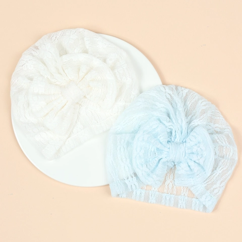 Cappello a Turbante con Fiocco in Pizzo per Neonata Estivo Traspirante Jacquard Berretto Principessa Fascia Morbida