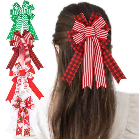 Kerst Strik Haarspelden voor Kinderen Kerstman Ho Ho Ho Print Geruit Strepen Haarklemmen Meisjes Vakantie Feest Haaraccessoires