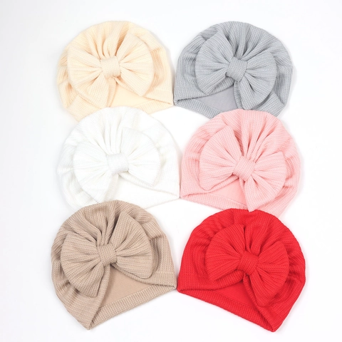 Cappello a Turbante Per Neonati Con Fiocco Grande Morbida Maglia a Nido D'ape Caldo Inverno Neonata Fotografia Puntelli