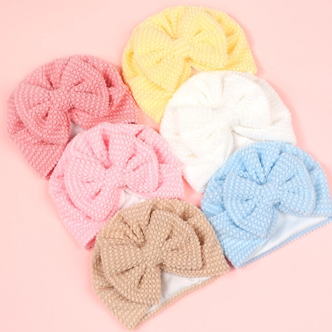 Gorro Turbante para Bebé Con Lazo Grande de Punto de Gofre Poliéster Suave Envoltura de Cabeza para Infante Color Sólido Otoño Invierno Cálido