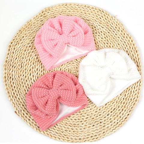 Gorro Turbante para Bebé Con Lazo Grande de Punto de Gofre Poliéster Suave Envoltura de Cabeza para Infante Color Sólido Otoño Invierno Cálido