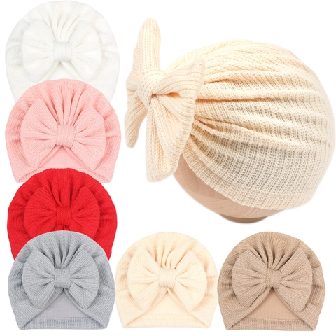 Cappello a Turbante Per Neonati Con Fiocco Grande Morbida Maglia a Nido D'ape Caldo Inverno Neonata Fotografia Puntelli