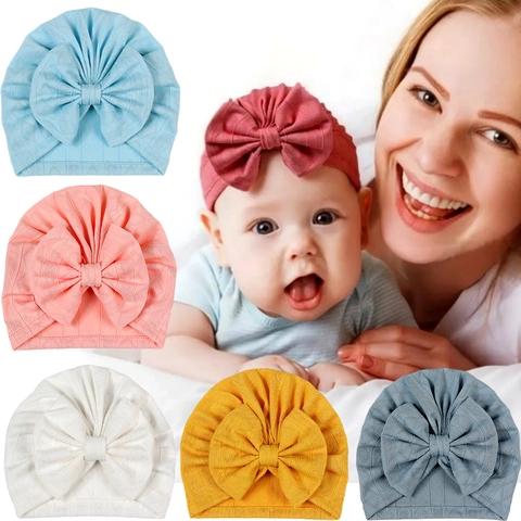 Cappello Turbante Neonato Grande Fiocco Geometrico Strutturato Fascia Per Capelli Neonati Traspirante Morbido Stretch Beanie