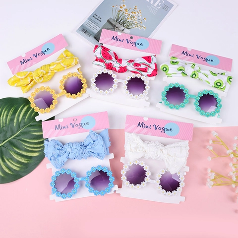 Kids Sunglasses And Headband Combination Daisy Flower Heart Dinosaur Pattern Polyester PC AC Sweet Child Hair Accessories