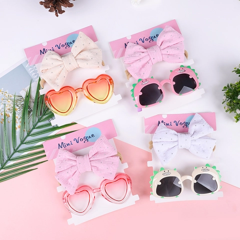 Kids Sunglasses And Headband Combination Daisy Flower Heart Dinosaur Pattern Polyester PC AC Sweet Child Hair Accessories