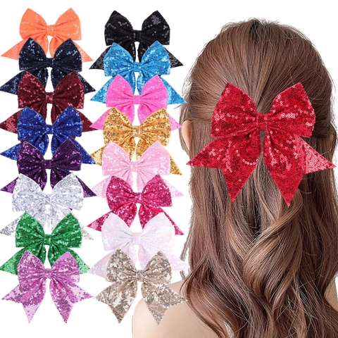 Große Pailletten Schleife Haarklammer Für Mädchen Performance Glänzende Polyester Haarnadel Kinder Party Haarschmuck Bunte Pailletten Schwalbenschwanz Haarklip