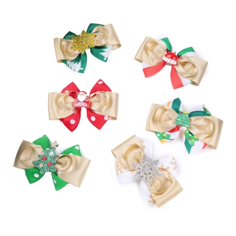 Handmade Christmas Bow Hair Clips For Kids Women Santa Claus Christmas Tree Reindeer Glitter Bowknot Festive Party Hairpins