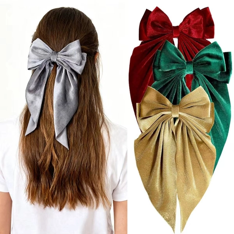 Pinza para el Cabello con Lazo de Terciopelo Grande para Mujer Elegante Color Sólido Lazo Gigante con Cinta Larga