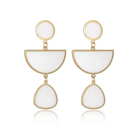 Boucles d'Oreilles Pendantes Géométriques Longues en Acier Inoxydable pour Femmes Mode Élégante Plaqué Or Cercle Demi-cercle Goutte Bijoux