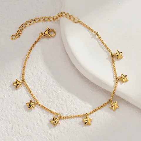 Fashion Simple Stainless Steel Five-Pointed Star Tassel Bracelet Gold Plated Adjustable Link Chain Jewelry For Women