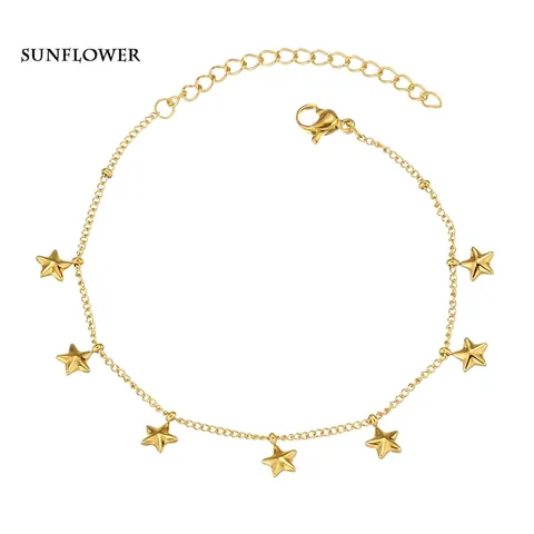 Fashion Simple Stainless Steel Five-Pointed Star Tassel Bracelet Gold Plated Adjustable Link Chain Jewelry For Women