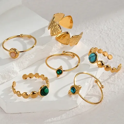 Retro Edelstahl Offener Ring Für Damen Vergoldet Geometrisch Strass Verstellbar Ring Elegant Mode Fingering
