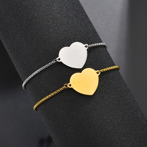 Minimalist Heart Charm Bracelet Stainless Steel High Polished Smooth Adjustable Box Chain For Women Everyday Jewelry