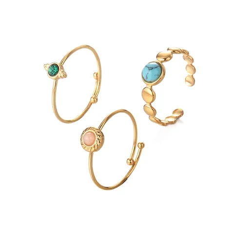 Retro Edelstahl Offener Ring Für Damen Vergoldet Geometrisch Strass Verstellbar Ring Elegant Mode Fingering