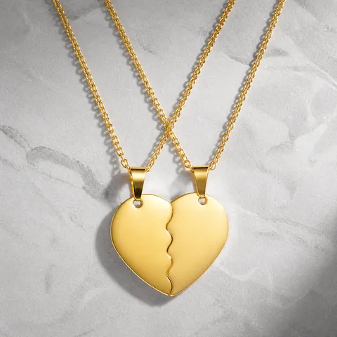 Stainless Steel Heart Pendant Couple Necklace Set Polished Split Heart Matching Chains For Lovers Women Men Jewelry Gift