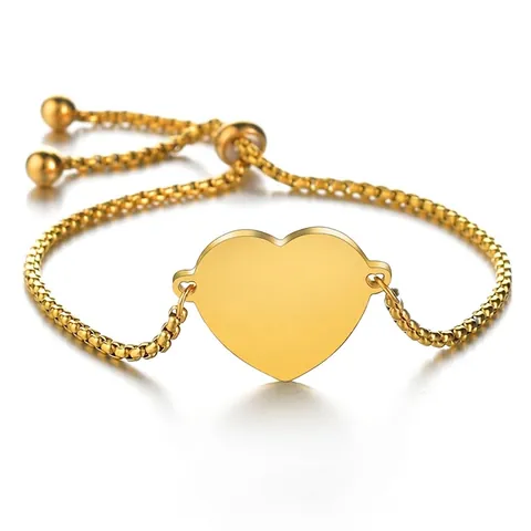Minimalist Heart Charm Bracelet Stainless Steel High Polished Smooth Adjustable Box Chain For Women Everyday Jewelry