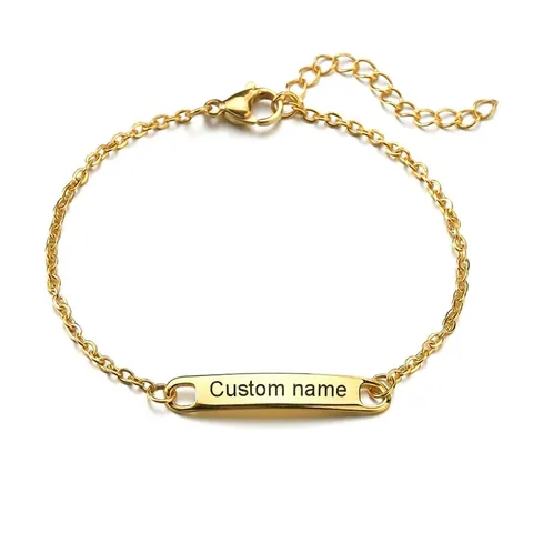 Minimalist Stainless Steel Curved Bar Bracelet Customizable Engravable ID Tag Adjustable Link Chain For Women Jewelry