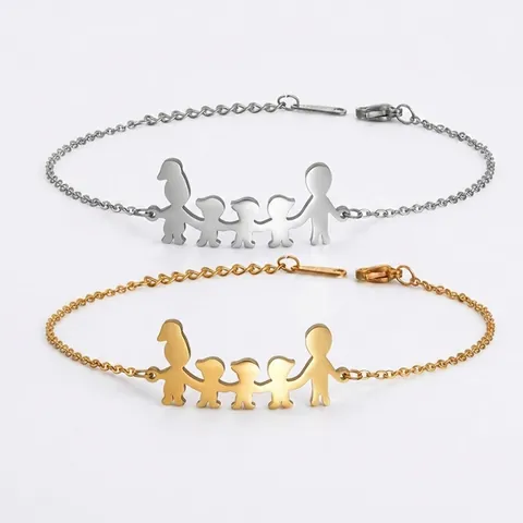 Bracciale in Acciaio Inossidabile Con Silhouette Famiglia Di Cinque Persone Oro Argento Regolabile Gioielli Per Donna Regalo Mamma