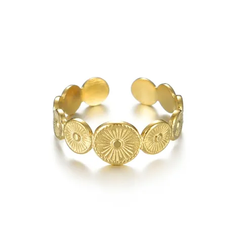 Anello Aperto in Acciaio Inossidabile Vintage per Donna Placcato Oro 14K Rilievo Solare Girasole Geometrico Anello Regolabile Gioielli