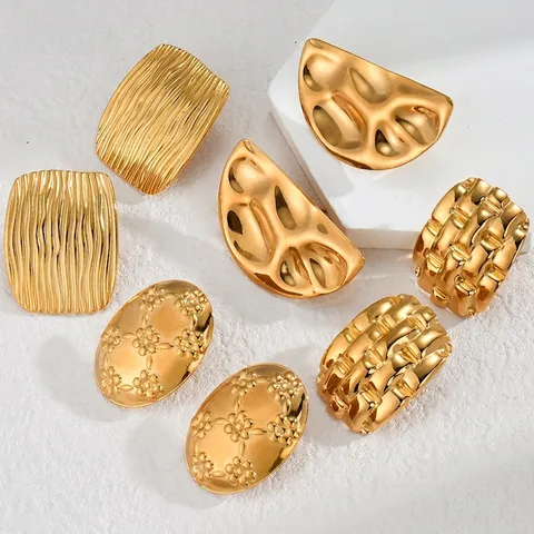 Orecchini in Acciaio Inossidabile Oro Geometrici Vintage per Donna Texture Martellata a Onde Floreali Gioielli Minimal