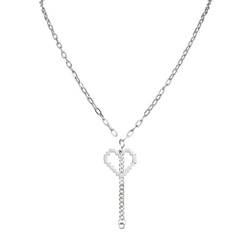 Minimalist Stainless Steel Pixelated Heart Pendant Necklace Hollow Heart Y2K Industrial Style Clavicle Chain Jewelry For Women