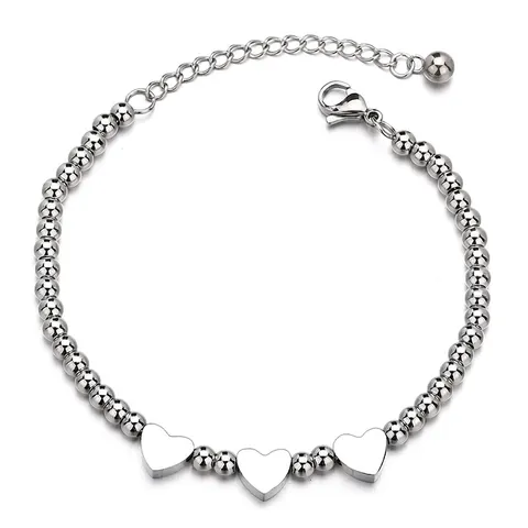 Moda Bracciale in Acciaio Inossidabile con Perle Tonde e Ciondolo a Cuore Catena Regolabile Minimalista Gioielli da Donna Argento