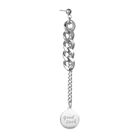 Stainless Steel Long Drop Earrings Good Luck Round Pendant Curb Chain Tassel Ear Jewelry For Women Minimalist Fashion