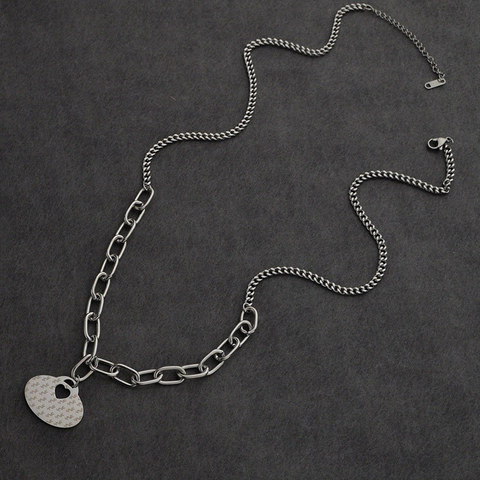 Collar Con Colgante de Corazón Hueco de Acero Inoxidable Para Mujer Cadena de Empalme Joyería de Estilo Industrial Minimalista