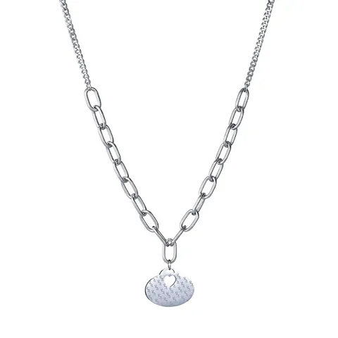 Collar Con Colgante de Corazón Hueco de Acero Inoxidable Para Mujer Cadena de Empalme Joyería de Estilo Industrial Minimalista
