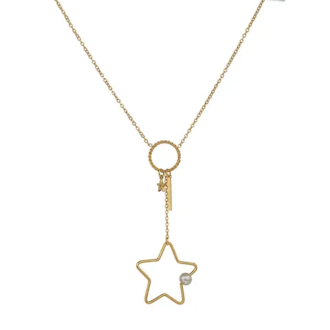 Collana In Acciaio Inossidabile Con Ciondolo A Stella Incavata E Perla Artificial Sintetica Lunga Nappa Catena A Y Gioielli Donna Eleganti