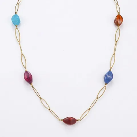Collana con Perline Colorate Geometriche in Acciaio Inossidabile per Donna Catena d'Oro Elegante Boema Collana a Girocollo con Perle Artificiali