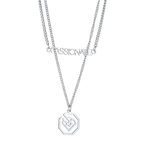 Edelstahl Zweilagige Halskette PASSIONATE Buchstaben Achteck Geometrischer Anhänger Hip Hop Minimalistischer Schmuck Damen