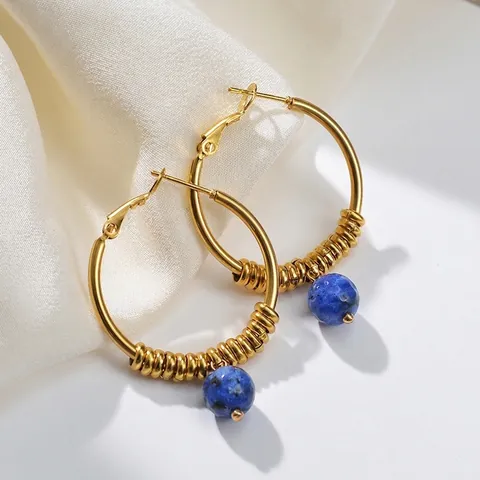 Orecchini a Cerchio in Acciaio Inossidabile Retrò Francese Con Perline Orecchini Pendenti Geometrici Placcati Oro Donna