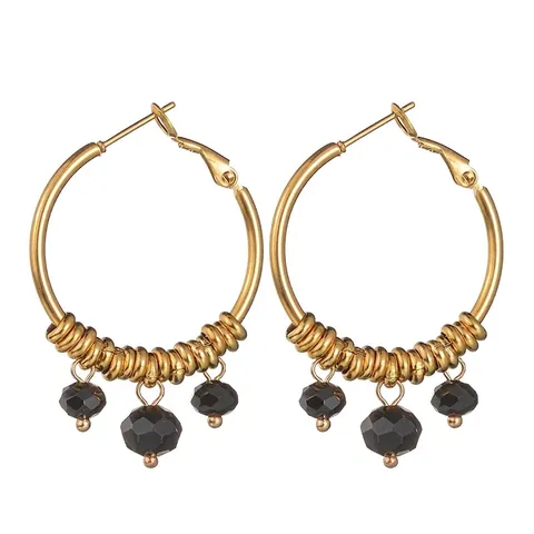 Orecchini a Cerchio in Acciaio Inossidabile Retrò Francese Con Perline Orecchini Pendenti Geometrici Placcati Oro Donna