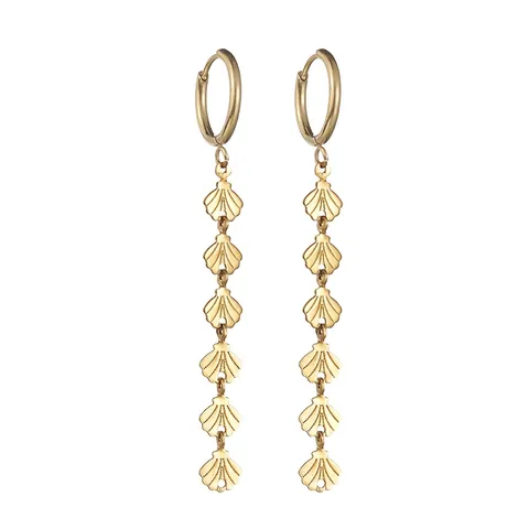 Boucles d'Oreilles Longues à Glands en Acier Inoxydable pour Femmes Dorées Motif Coquillage Épi de Blé Boucles d'Oreilles
