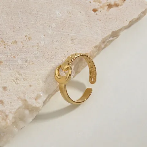 Anello Aperto in Acciaio Inossidabile Luna Sole per Donna Regolabile Minimalista Catena Cubana Dorato Moda Gioielli